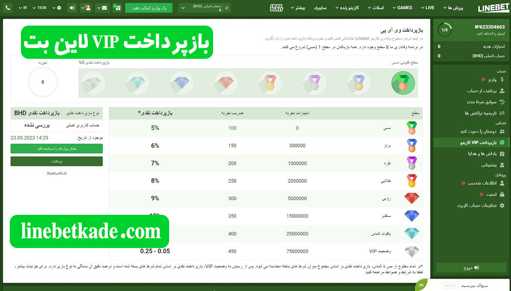 بازپرداخت VIP لاین بت